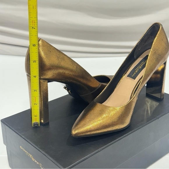 Donna Karan Criss Crinkle Metallic Bronze Pointy Toe Block Heel Leather Pump 7.5 - Picture 11 of 13